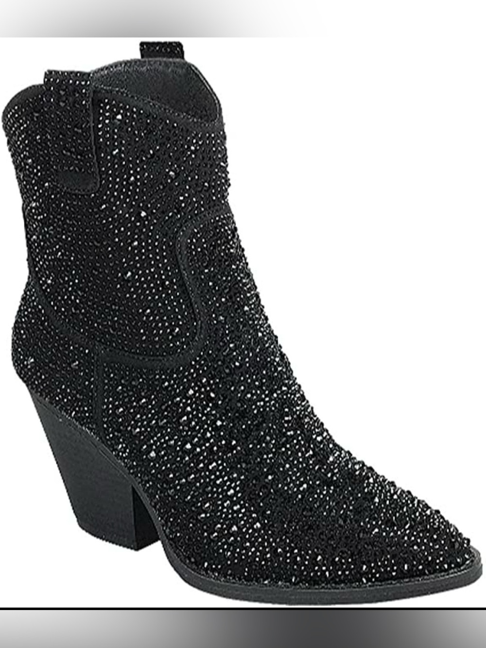 Forever - Black Crystal Western Ankle Boots - Size 6